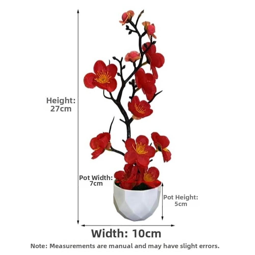 Small Fake Wintersweet Flower Bonsai with White Pot Artificial Faux Plants Indoor Decoration