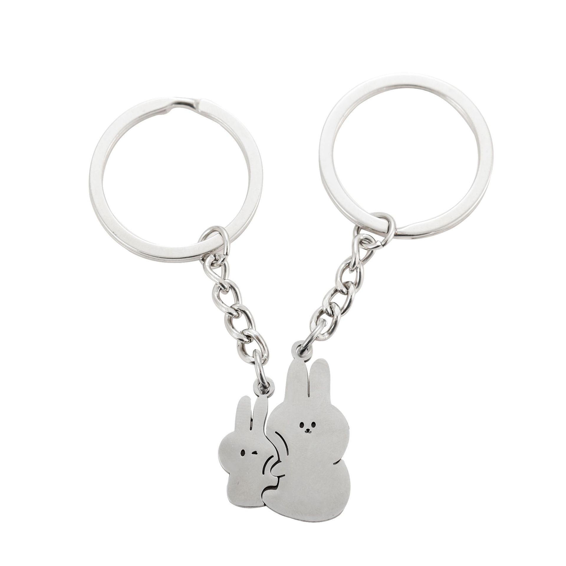 

Cute Hug Rabbit Stainless Steel Keychain Romantic Couple Design Fashion Keyring Practical Valentine s Day Qixi Festival Gift