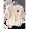 European sizes Casual Minimalist Style Short-Sleeve Round-Neck T-Shirt for Women with a Bow Pattern Print