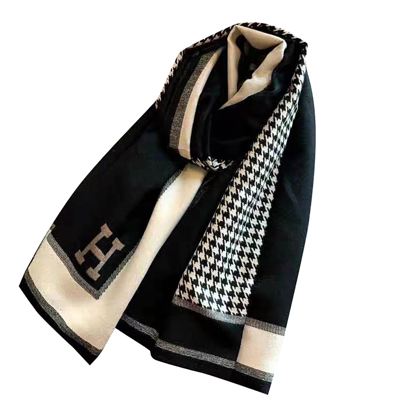 

Высококачественный женский шарф с узором «Тысяча птиц» для зимы, универсальная большая шаль, шарф с буквами в корейской версии, мягкий кашемир на ощупь One Size чёрный