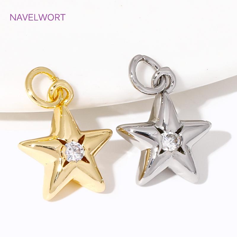 Brass Charms For Jewelry Making 18K Gold Plated Stars/Moon/Heart/Flowers Shape With Zircon Charms Pendants DIY Accessories