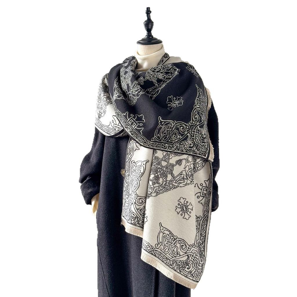 High-End Scarf Women'S Winter Imitation Cashmere Decorative Warm Air Conditioner Towel With Retro Thickened Travel Long Towel