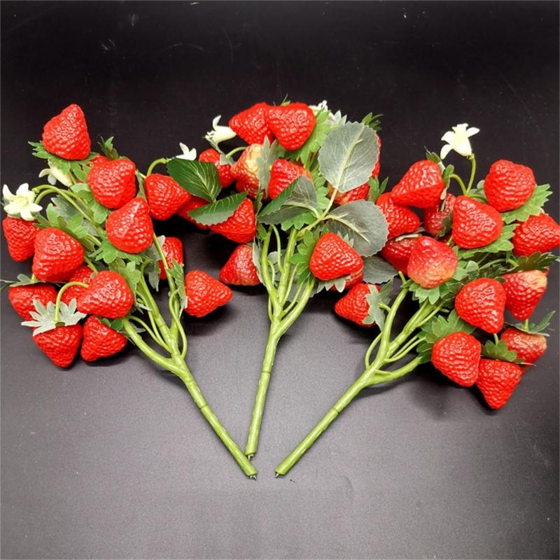 Sztuczna łodyga truskawki Plastikowy owoc Ekspozycja DIY Materiały rzemieślnicze Na wydarzenie festiwalowe Sezonowe dekoracje do domu biura