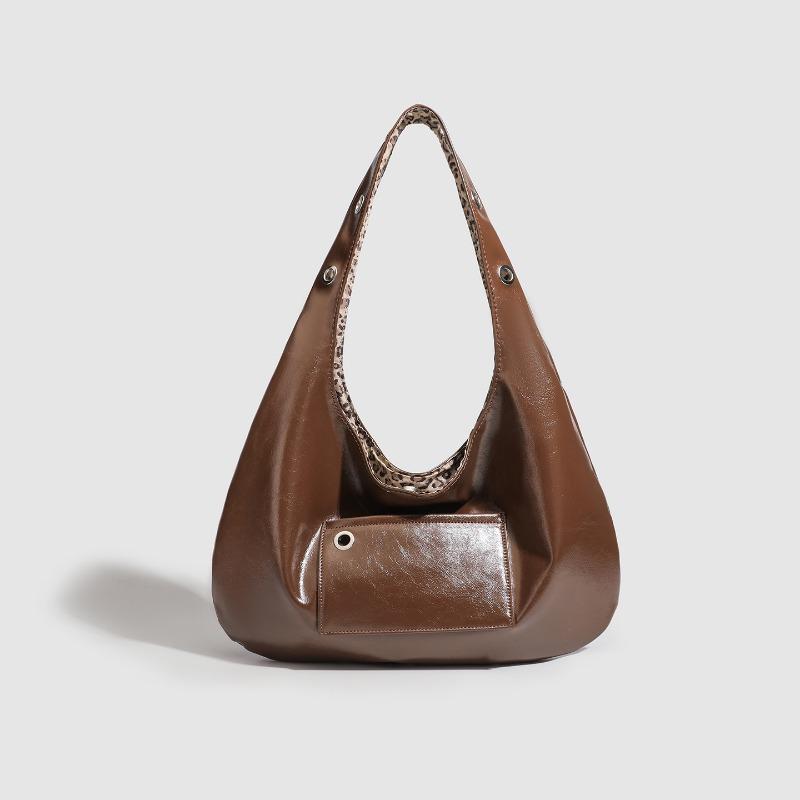 

New leopard print large-capacity tote bag burgundy two-sided available armpit bag shoulder bag handbag
