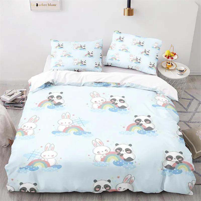 

Мультяшное животное пододеяльник Милый радужный кролик Постельный комплект Микрофибра Покрывало для дикой природы Полуторный размер Для девочек мальчиков Кавайная комната 70x133cm 2pcs