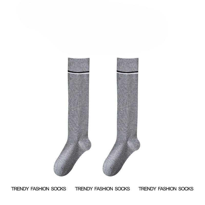 Women's Calf Socks, Antibacterial, Deodorizing, Mite-removing, Bamboo Fiber Pile Socks, College Wind Strip, Vertical Strip, Slimming, Long Tube