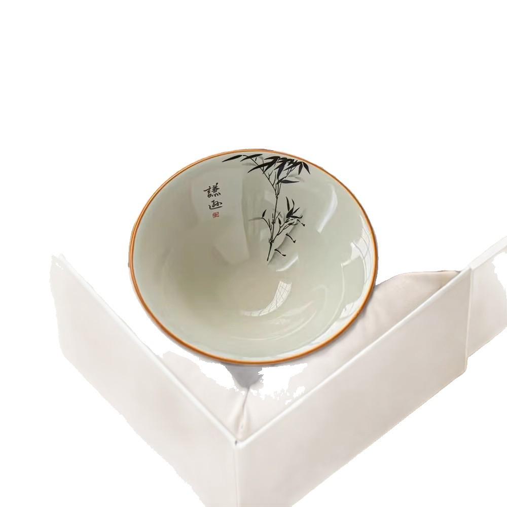 Grass And Wood Ash Hat Cup Hand-Painted Ink Wash Gentleman Bamboo Household Ceramic Kung Fu Tea Set Master Tea Cup Personal Tea Cup
