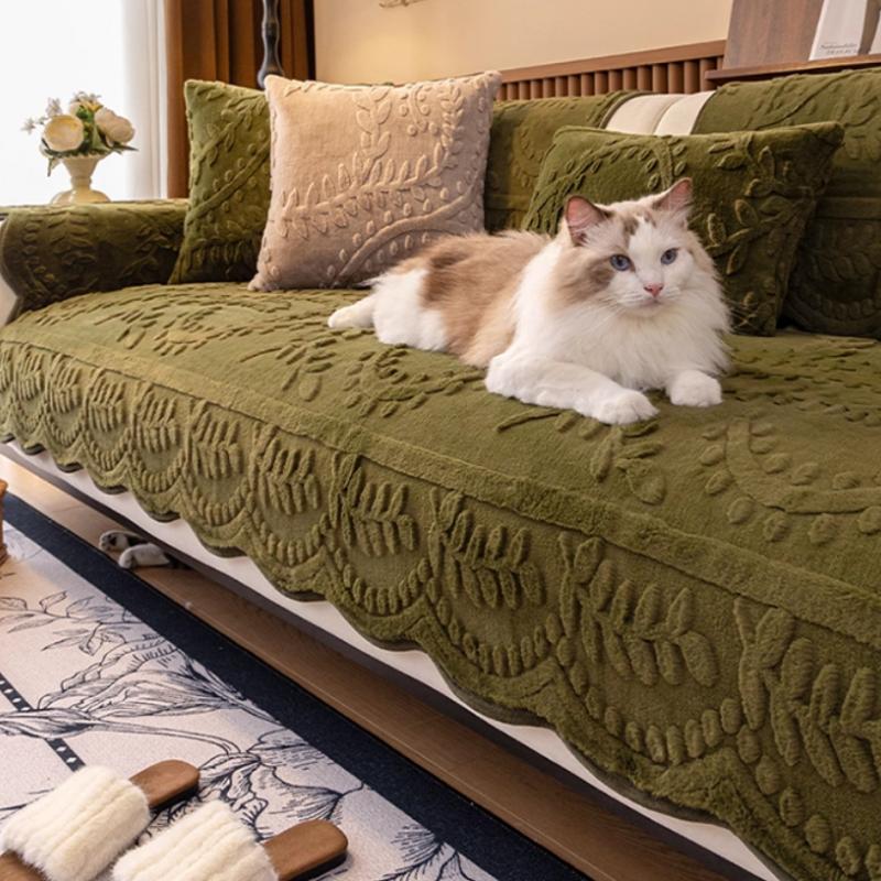 1PC Leaves Jacquard Sofa Cover Thicken Plush Winter Sofas Mat Pad Nordic Style Non-slip L Couch Slipcovers for Living Room 