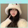 Stylish Plush White Fisherman Hat With Bow For Women Perfect For Winter Fall