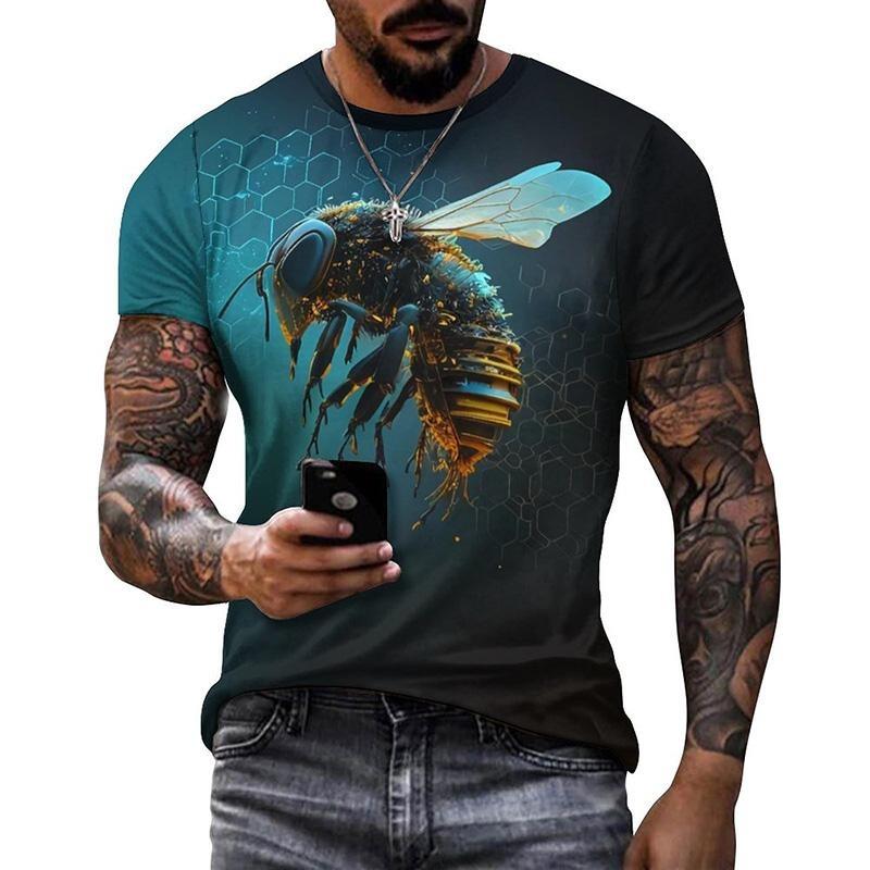 Honeycomb Bee Pattern T-shirt Fashionable 3D Printed T-shirt Summer Men's Casual Street Top