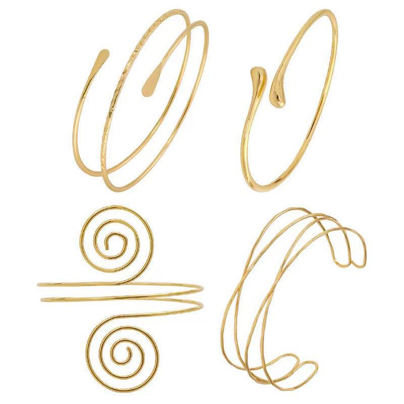 Geometric Metal Arm Bangle Set: Adjustable, Hollow, Exaggerated Design for Women