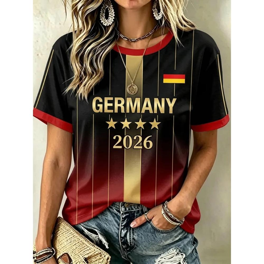 2026 Niemcy Piłka Nożna T-shirt z Dekoltem V Czarny Czerwony Żółty Niemiecka Flaga Rękaw Casualowy Sportowy Krótki Rękaw Koszulki Dopasowanie Rodzinne