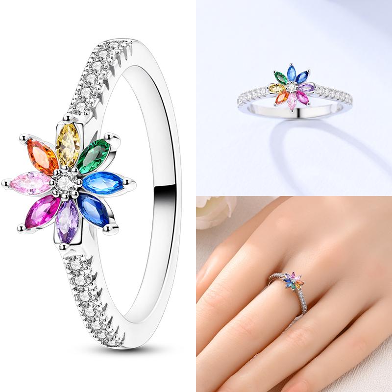 Popular Glow In The Dark Rings For Women 925 Silver Star Moon Sun Rings Sparkling Cubic Zircon Exquisite Jewelry Gifts