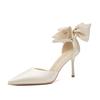 82329 [sheepskin] high heels women's thin heels 2025 new pointed one-word with temperament bow single shoes