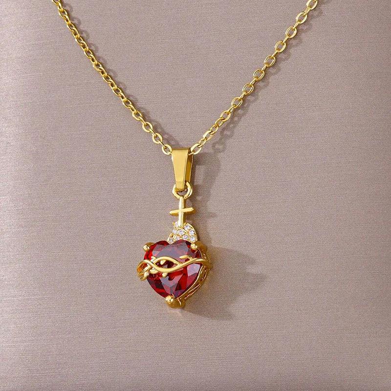 New European and American Luxury Necklace for Women with A Sense of Luxury, Thorny Heart, Red Zircon Jewelry, and Headwear