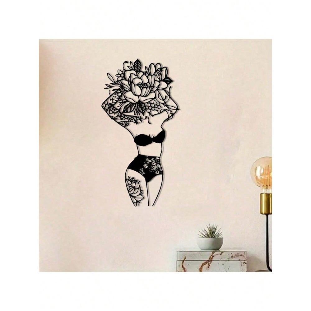 Flower Theme Metal Wall Art Abstract Line Sculpture Women Figure Home Decor Gift Set Waterproof Rustproof Durable