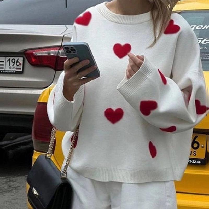 Autumn and Winter New Love Sweater Women's Internet Famous European and American Style Knitted Pullover Sweater