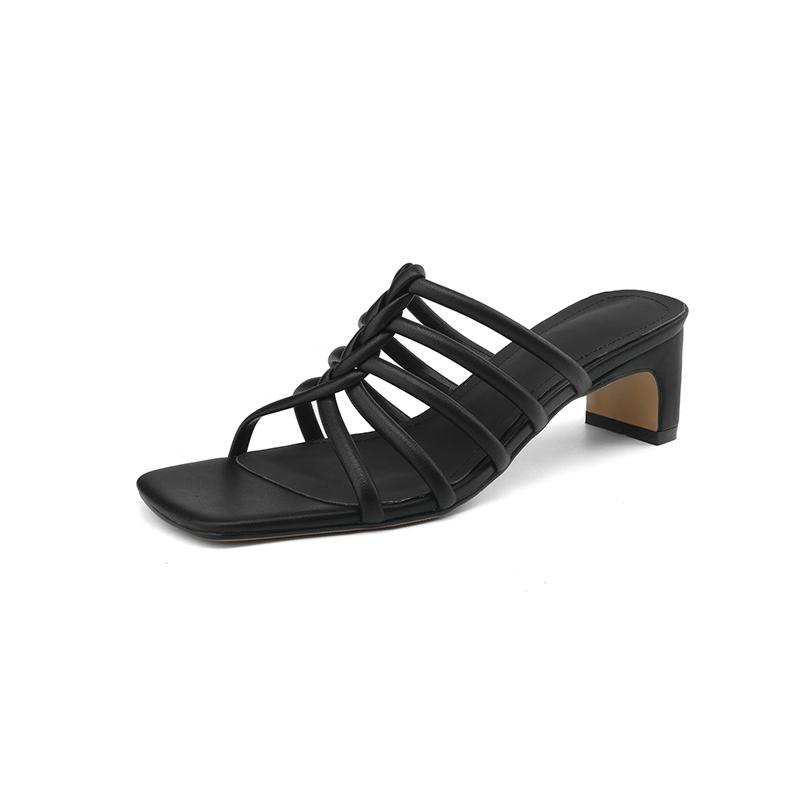 Fashion New Summer Slippers Open-toe Slippers for Women Fashion Square Toe High Heels Ladies Shoes Gladiator Shoes Slippers Sandals