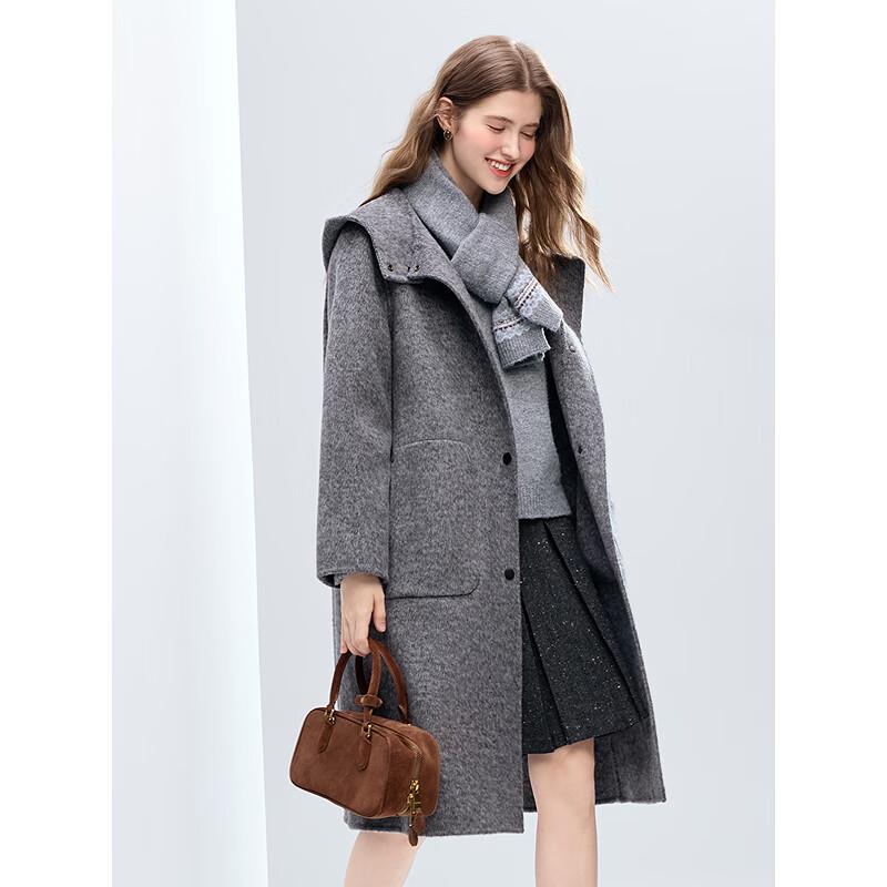 Betu Women's Elegant Hooded Mid-Length Wool Blend Coat