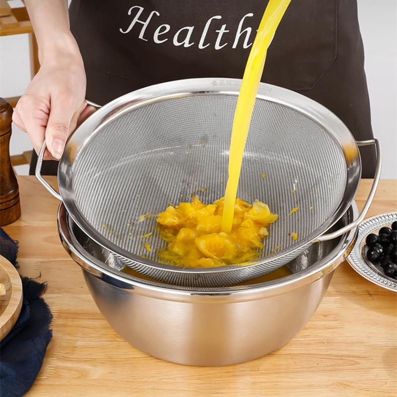 Stainless Steel Flour Sieve with Double Handle Food Filter Juice Strainer Noodle Drainer Skimmer Kitchen Cooking Utensil