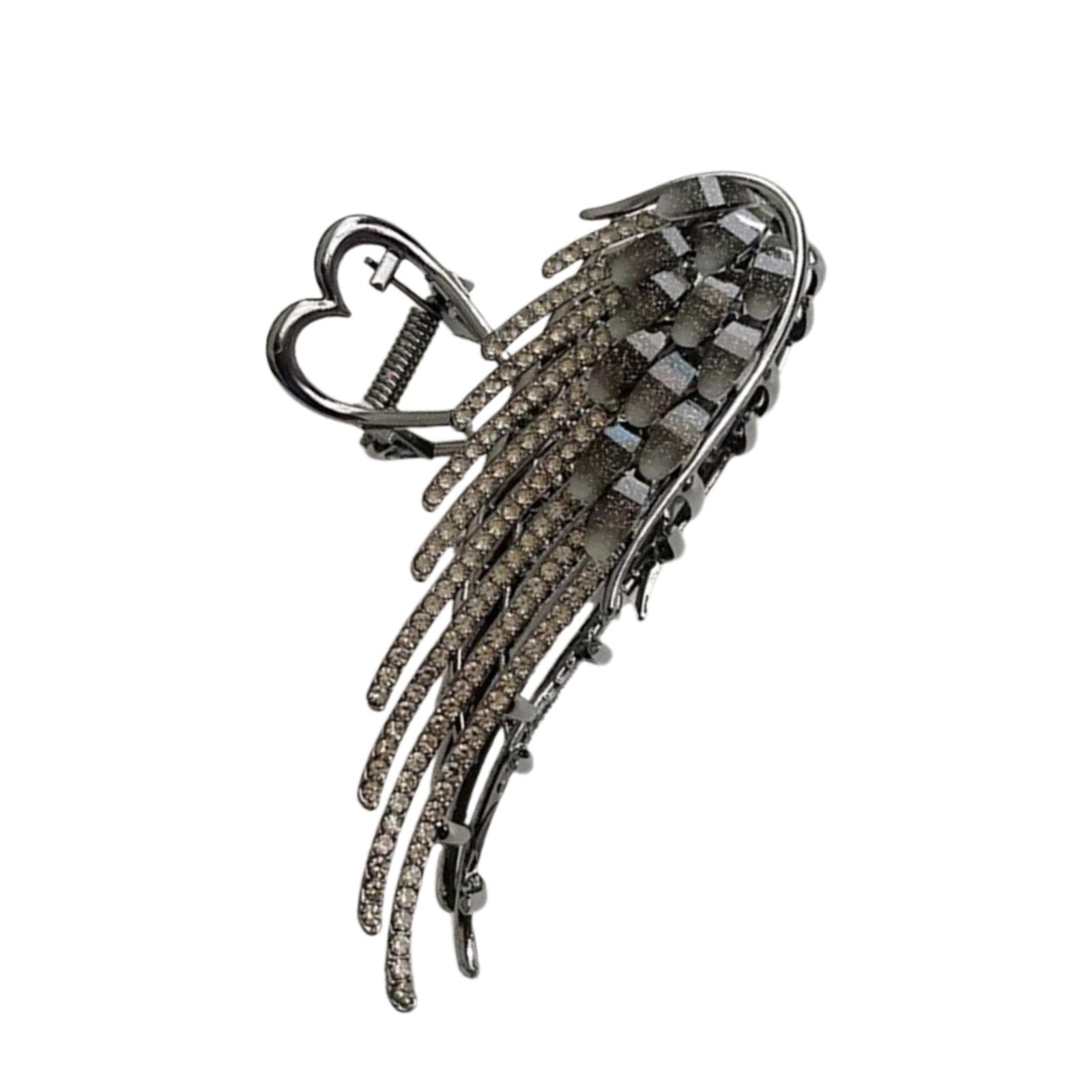 

Fashionable Rhinestone Studded Heart Wing Hair Claw Clip Strong Grip Ponytail Holder For Everyday And Formal Occasion чёрный