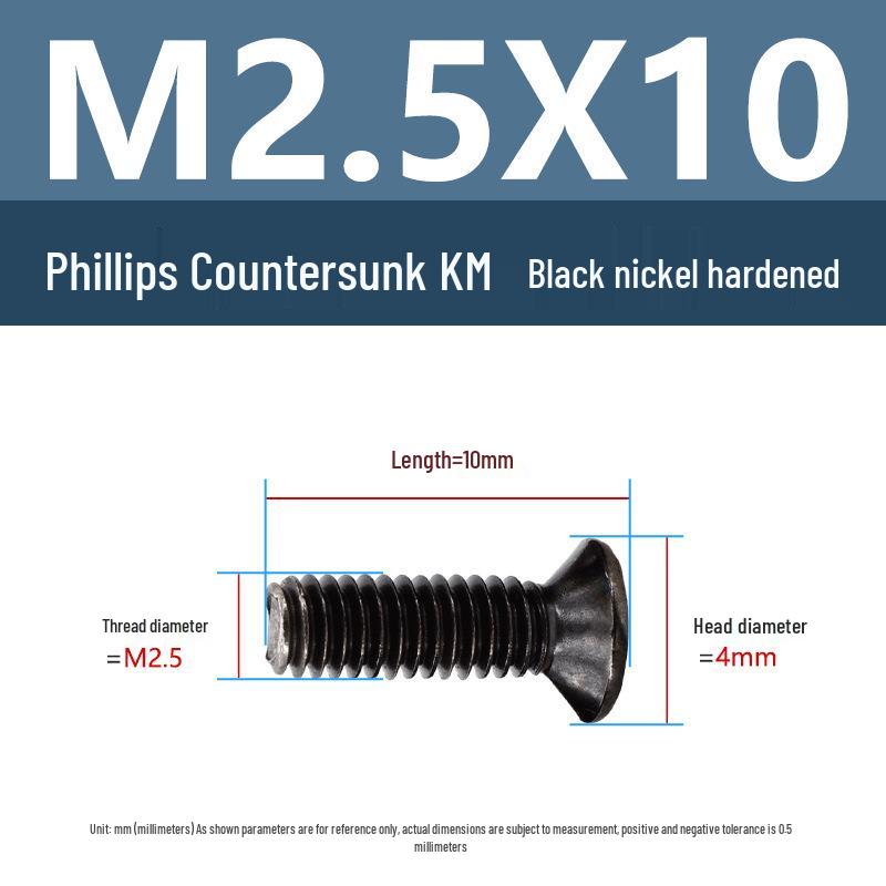 Yigu Uhlíková ocel Černý nikl Kalené KM Šrouby s plochou hlavou Phillips M2-M4 pro elektroniku