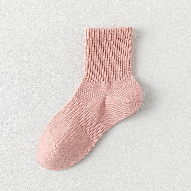 Female Summer Solid Color Cotton Tube Anti Pilling Boneless Seam Head Tube Socks