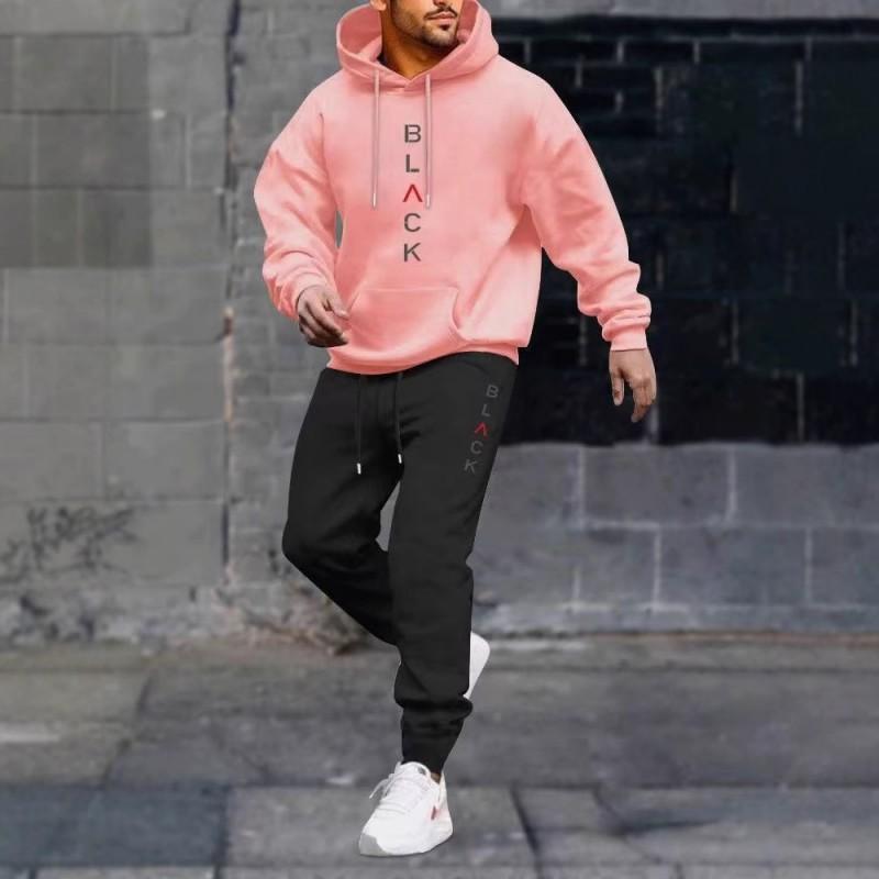 Mens Black Printed Sweatshirt Set Casual Fleece Tracksuit Teens Daily Wear