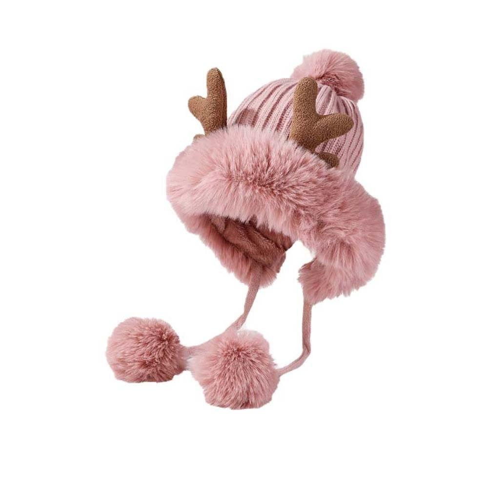 Thermal Deer Antler Beanie Thickened Warm Earflap Hat Winter Knit Bonnet Ear Protection Cap Women