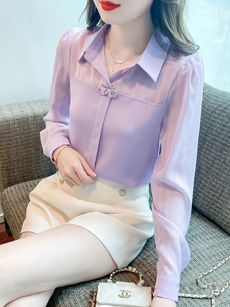 

Весенняя коллекция 2025 г.: Женская шикарная французская шифоновая рубашка с длинным рукавом - Универсальная и стильная S фиолетовый