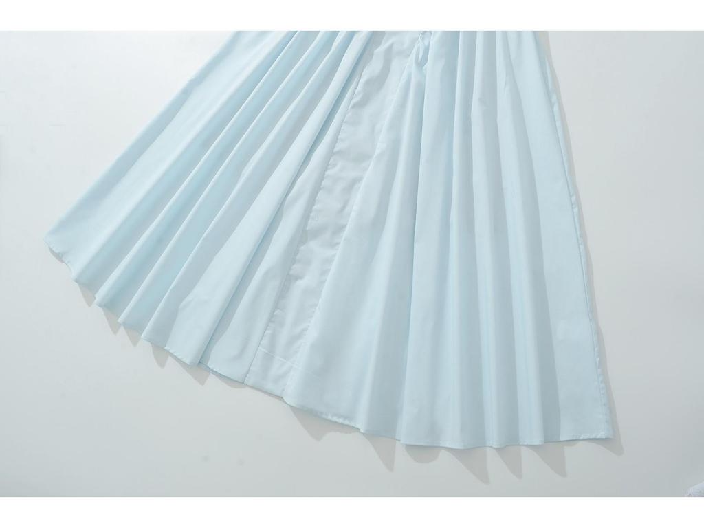 French Socialite Summer Halterneck Deep V-Neck Pleated Dress