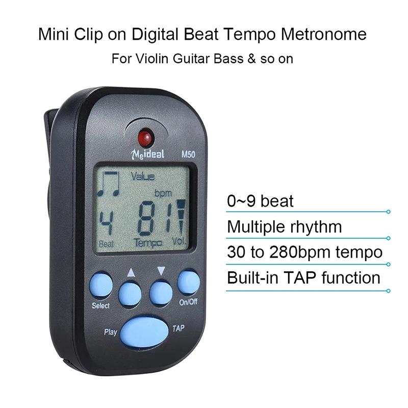 Mini M50 Guitar Metronome Clip-On Lcd Digital Rhythm Metronome Electric Guitar Violin Bass Stringed Instrument Accessories