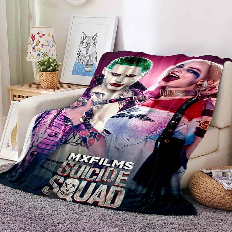 This 3DThe new Suicide Squad printed blanket is a warm and comfortable flannel blanket suitable for bedrooms, sofas, beds, chai