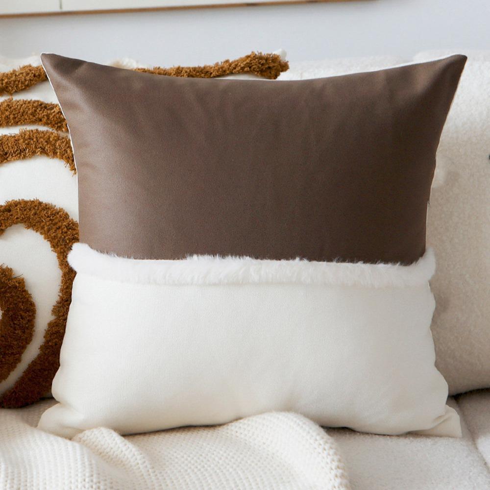 Plush Material Throw Pillow Cover Brown Retro Sofa Cushion Cover Linen Pillow Cover  Home Decor