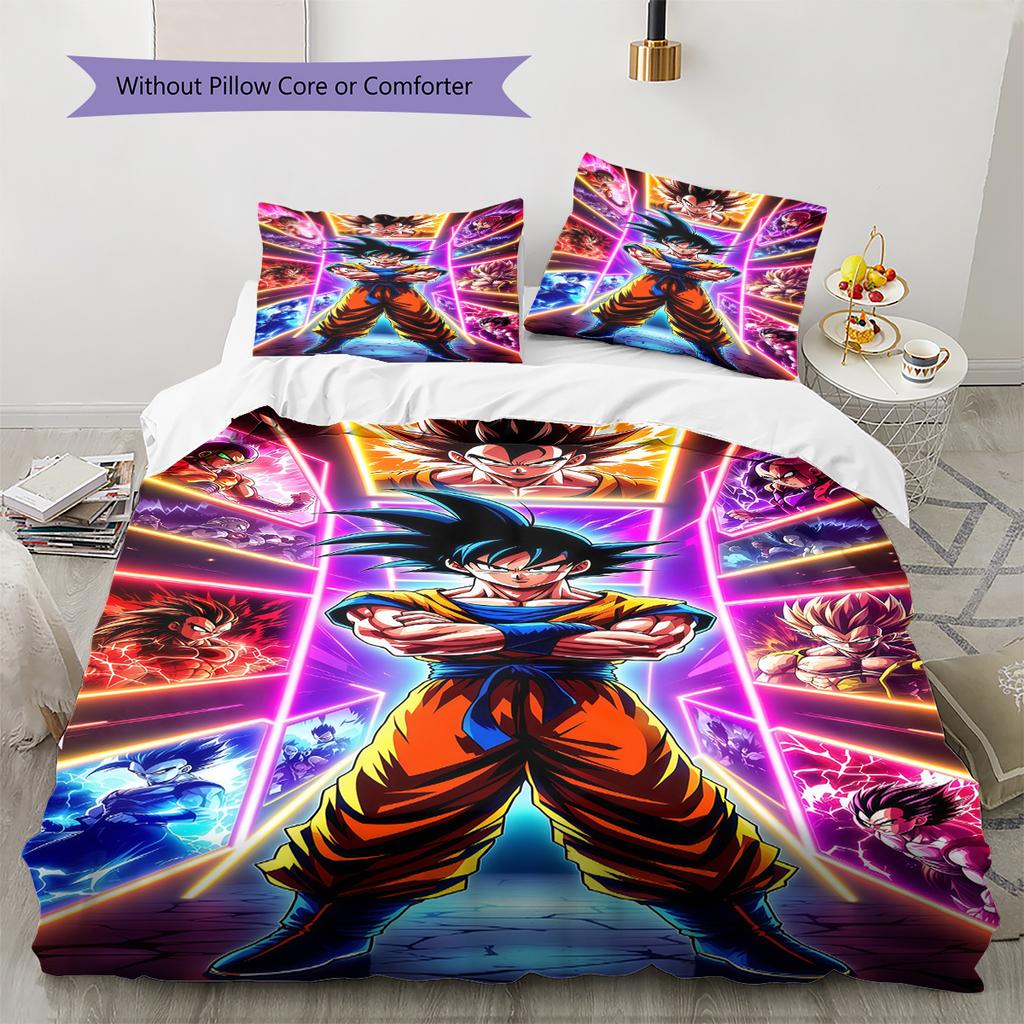 Son Goku Muster Bettwäsche, Steppbett Set Bettbezug Kissenbezug Zuhause Geburtstagsgeschenk (1 Bettbezug + 2 Kissenbezüge, ohne Füllung)