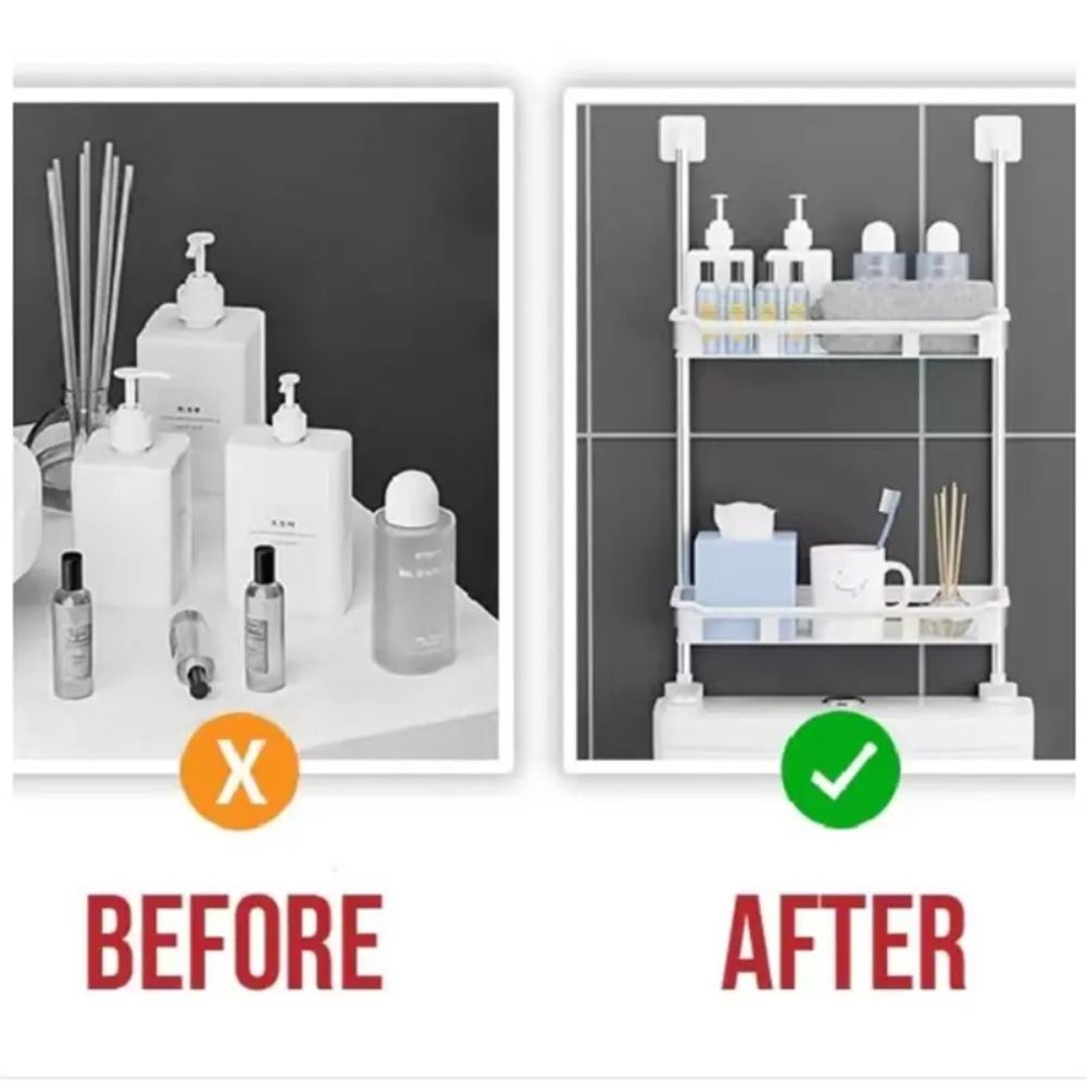 Raft cu 2/3 niveluri peste toaletă, suport de depozitare pentru baie fără găurire, suport vertical durabil pentru toaletă