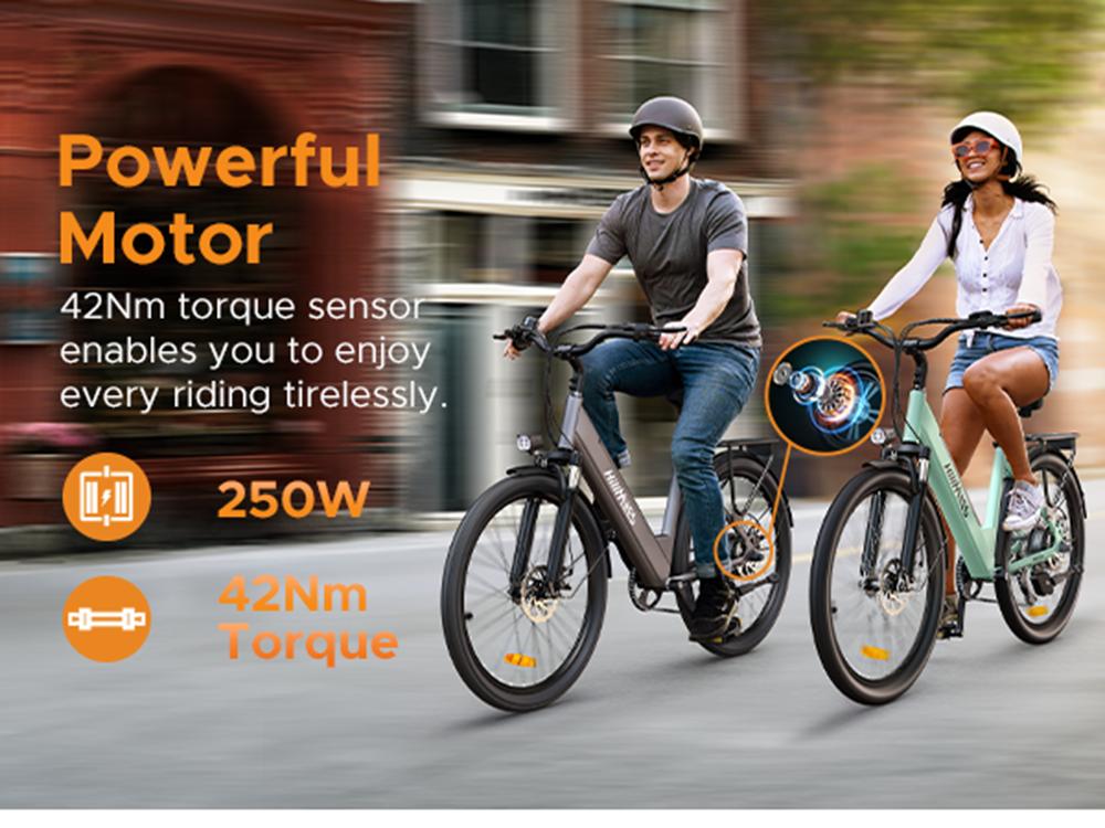 HillMiles MileCity1 Electric City Bike: 250W Motor, 36V 13Ah Battery, 100km PAS Range, Shimano 7-Speed for Urban Commute