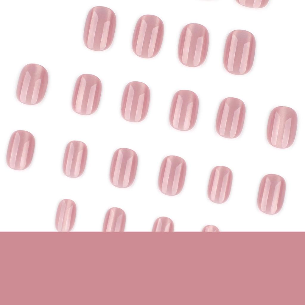 Nude Pink Flash Cat Eye Square Press-On Nails - Short & Stylish