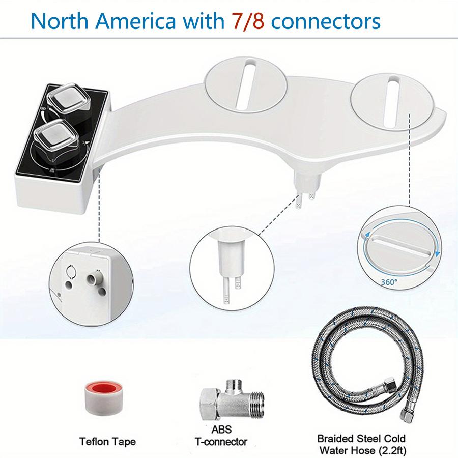 Cold Water Bidet Attachment - Dual Spray Nozzle for Feminine & Posterior Wash, Pressure Adjustment