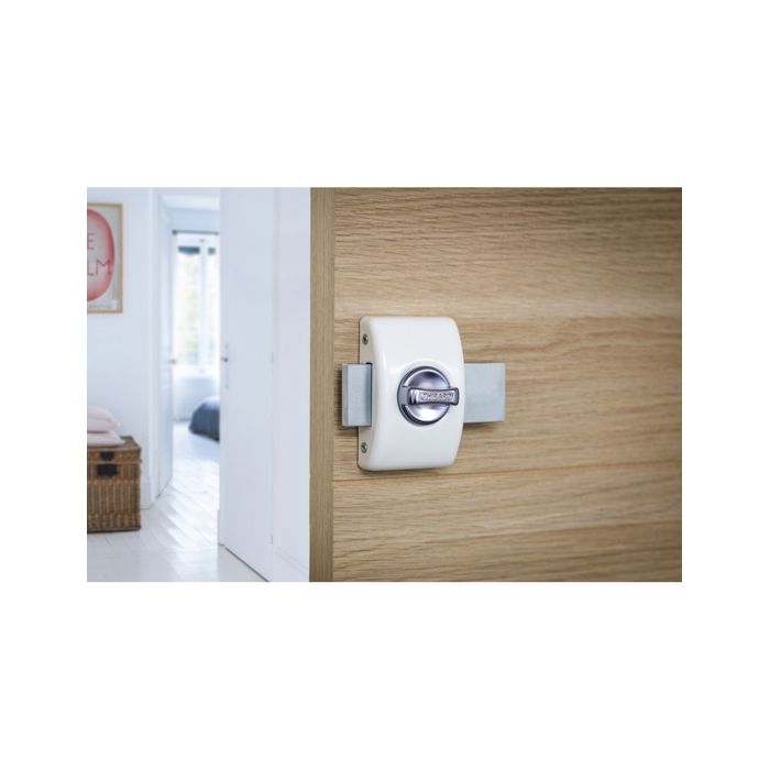 THIRARD - Verrou À Bouton Design Pour Porte D'entrée, Cylindre 40mm, Acier, 3 Clés, Blanc - THIRARD