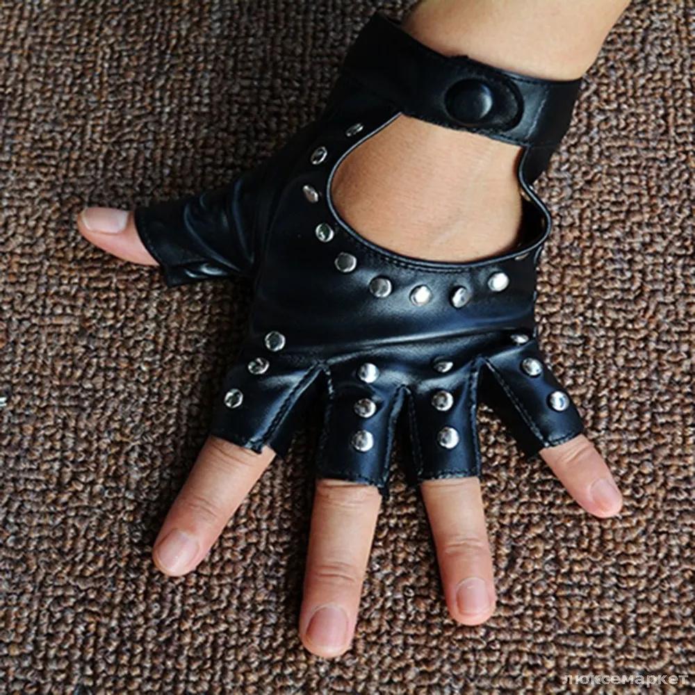 Damen Leder Halbfinger Nieten Streetdance Handschuhe