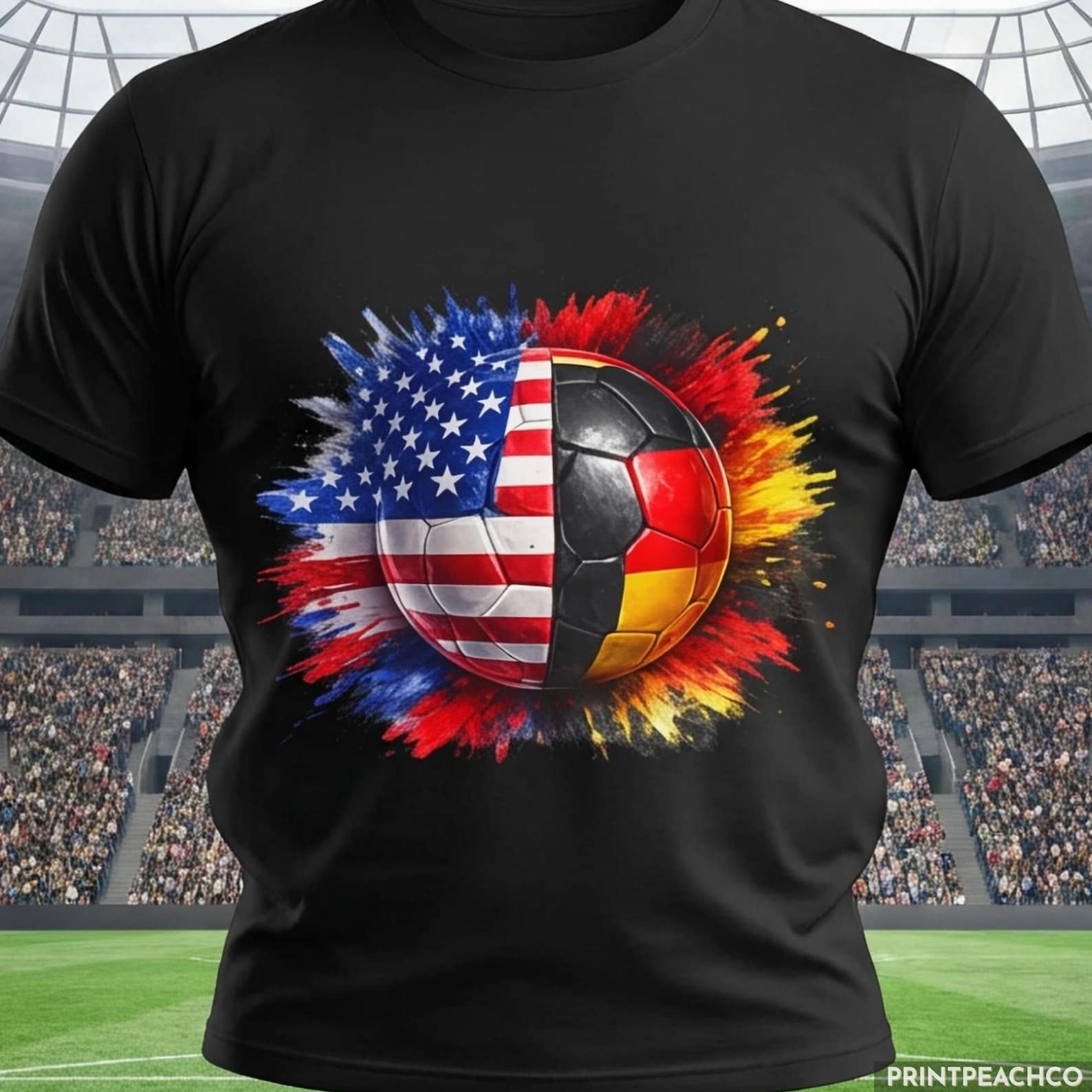 USA vs Germany Soccer Shirt, World Cup Football Fan Tee, USA Germany Flag Soccer Ball T Shirt, Soccer Match Fan Gift 4XL