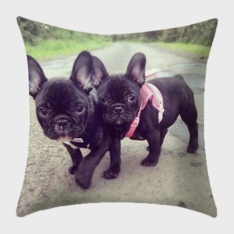 Bulldog Polyester Cushion Cover Modern French Bulldog Pillowcase Sofa Throw Pillow Cover Decorative Pillowcase For Couch Bed Car