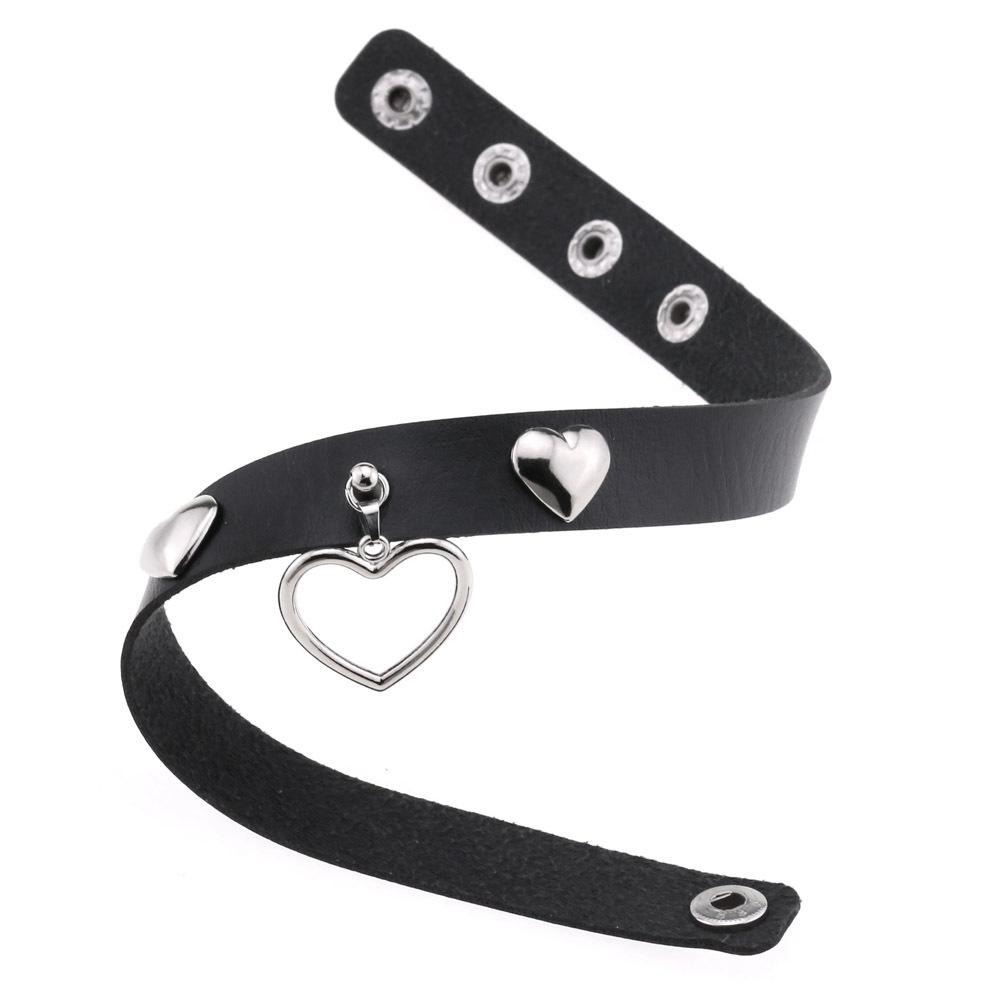 Punk Heart Rivet Choker, Heart Shape Rivet PU Leather Clavicle Neck Collar