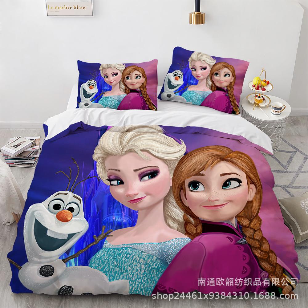 Cartoon Animation Kit 3D Digital Printing Quilt Cover Princess Bedding Three-Piece Set