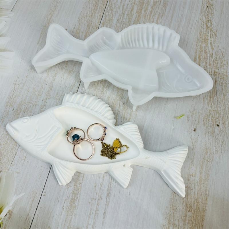Fish Storage Tray Silicone Mold Jewelry Display Dish Epoxys Resins Molds Fish Shaped Coaster Candle Cup Gypsum Plasters DIY
