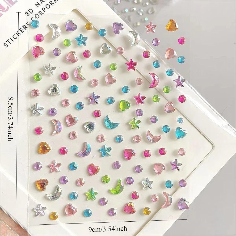 8Pcs 3D Rhinestone Star Moon Heart Glitter Stickers Cute Diary Decor Stickers, Aesthetic Kawaii Stationery Holiday Gift Novelty Stationery Teacher