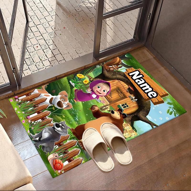 Custom Name Personalized Masha and The Bear Print Carpet, Versatile Home Decor Rug, for Playroom, Apartment, Balcony, Entryway, Hallway Gift