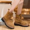 Leather thick-soled heightening rhubarb boots for women's autumn and winter new niche casual brown Martin big boots for women