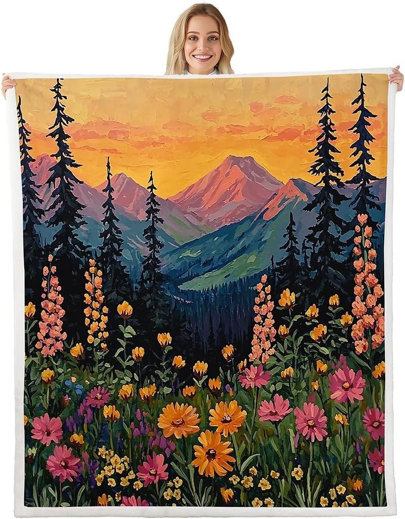 GUOYU Blanket Japanese Style Fleece Blanket Mount Fuji Warm Plush Sherpa Blanket Ocean Great Waves Art Fuzzy Plush Throw Black Golden Glitter